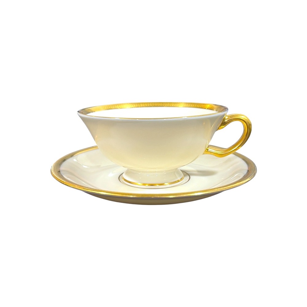 Lenox Tuxedo Footed Cup & Saucer Set Fine Ivory Bone China 24k Gold Trim USA